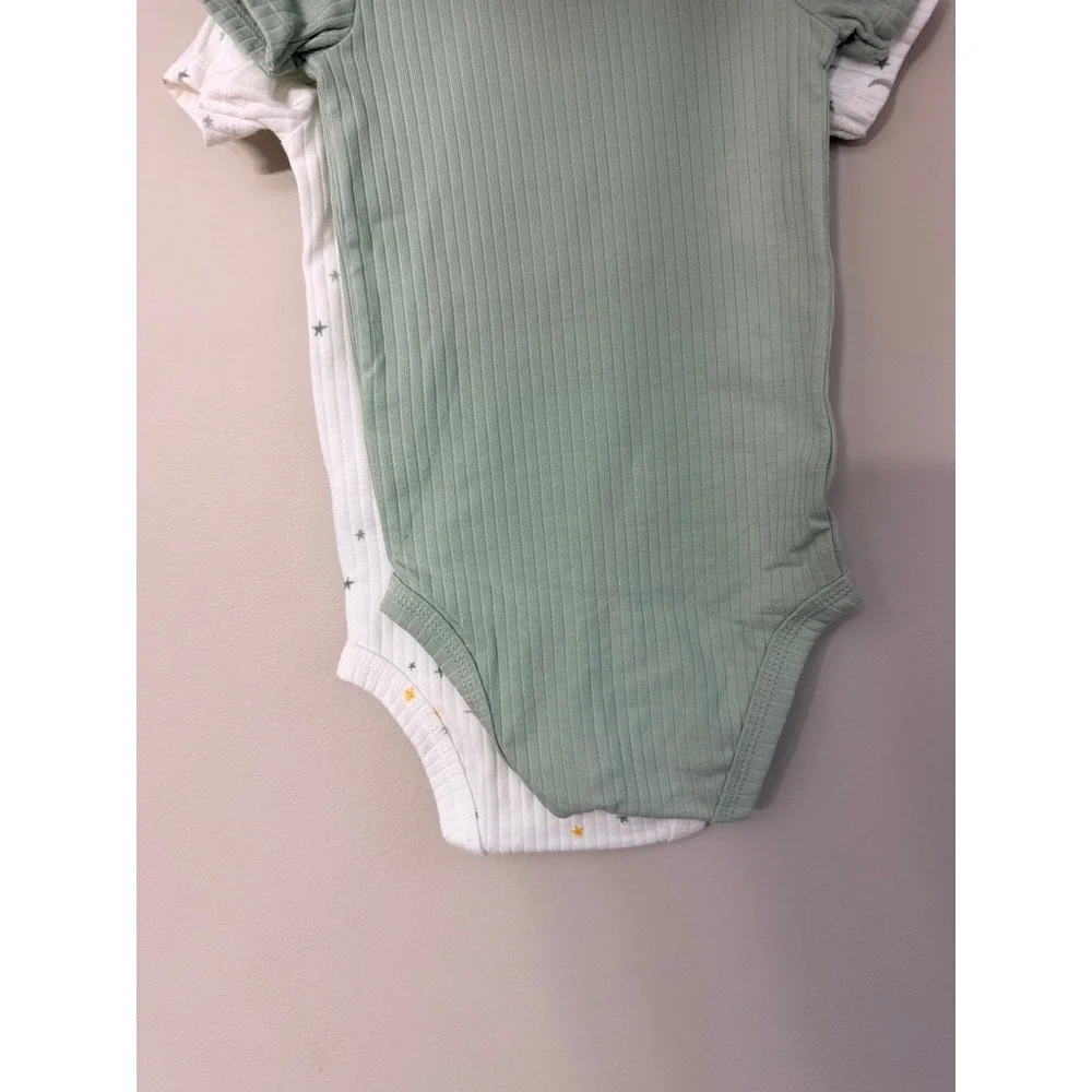 Carter's Bodysuit 3-Pack Baby 9M Grey Green White‎ Star Moon Ribbed NWT